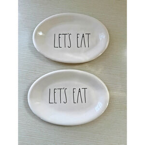 RAE DUNN Set of 2 'LET'S EAT' Oval Plates Artisan Collection by Magenta 6" D